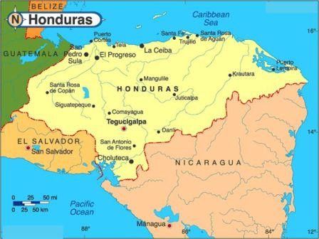 موقع هندوراس في أمريكا الوسطى