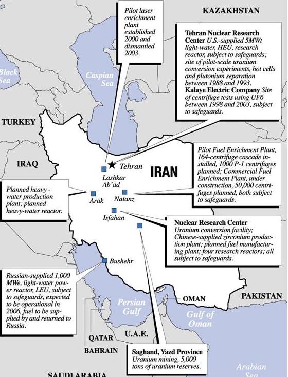 map of Iran nuclear sites