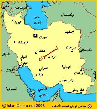 خارطة إيران وموقع مفاعل بوشهر