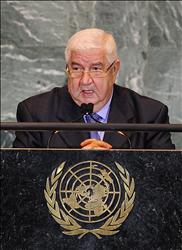 المعلم خلال إلقاء كلمته أمام الجمعية العامة للأمم المتحدة في نيويورك أمس (أ ف ب) 
