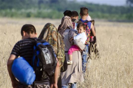 لاجئون سوريون على الحدود بين صربيا وهنغاريا (ا ف ب)